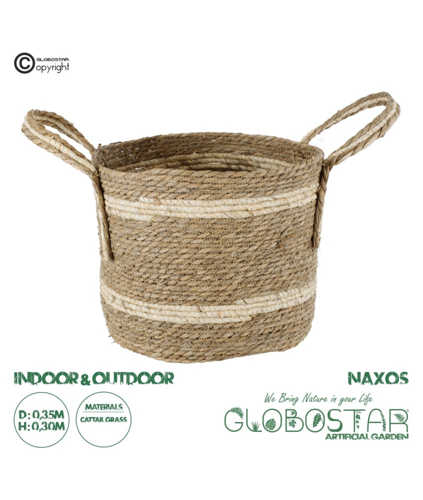 GloboStar® Artificial Garden NAXOS 20334 Διακοσμητικό Πλεκτό Καλάθι - Κασπώ Γλάστρα - Flower Pot Μπεζ με Καφέ Φ35cm x Υ30cm